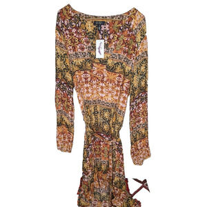 NEW Jessica Simpson 2X Midi Dress Fall Autumn Long Sleeve Hi/Low Hem Lightwt NWT
